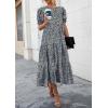 imagePRETTYGARDEN Summer Dresses for Women 2025 Casual Floral Boho Midi Sun Dress Puff Short Sleeve Flowy Beach Vacation SundressBlackWhite