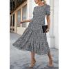 imagePRETTYGARDEN Summer Dresses for Women 2025 Casual Floral Boho Midi Sun Dress Puff Short Sleeve Flowy Beach Vacation SundressBlackWhite
