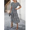 imagePRETTYGARDEN Summer Dresses for Women 2025 Casual Floral Boho Midi Sun Dress Puff Short Sleeve Flowy Beach Vacation SundressBlackWhite