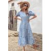 imagePRETTYGARDEN Summer Dresses for Women 2025 Casual Floral Boho Midi Sun Dress Puff Short Sleeve Flowy Beach Vacation SundressBlue