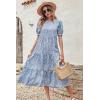 imagePRETTYGARDEN Summer Dresses for Women 2025 Casual Floral Boho Midi Sun Dress Puff Short Sleeve Flowy Beach Vacation SundressBlue