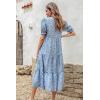 imagePRETTYGARDEN Summer Dresses for Women 2025 Casual Floral Boho Midi Sun Dress Puff Short Sleeve Flowy Beach Vacation SundressBlue