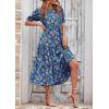 imagePRETTYGARDEN Summer Dresses for Women 2025 Casual Floral Boho Midi Sun Dress Puff Short Sleeve Flowy Beach Vacation SundressBlue Apricot