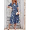 imagePRETTYGARDEN Summer Dresses for Women 2025 Casual Floral Boho Midi Sun Dress Puff Short Sleeve Flowy Beach Vacation SundressBlue Apricot