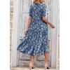imagePRETTYGARDEN Summer Dresses for Women 2025 Casual Floral Boho Midi Sun Dress Puff Short Sleeve Flowy Beach Vacation SundressBlue Apricot
