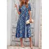 imagePRETTYGARDEN Summer Dresses for Women 2025 Casual Floral Boho Midi Sun Dress Puff Short Sleeve Flowy Beach Vacation SundressBlue Apricot