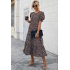 imagePRETTYGARDEN Summer Dresses for Women 2025 Casual Floral Boho Midi Sun Dress Puff Short Sleeve Flowy Beach Vacation SundressCoffee