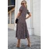 imagePRETTYGARDEN Summer Dresses for Women 2025 Casual Floral Boho Midi Sun Dress Puff Short Sleeve Flowy Beach Vacation SundressCoffee