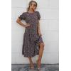 imagePRETTYGARDEN Summer Dresses for Women 2025 Casual Floral Boho Midi Sun Dress Puff Short Sleeve Flowy Beach Vacation SundressCoffee