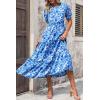 imagePRETTYGARDEN Summer Dresses for Women 2025 Casual Floral Boho Midi Sun Dress Puff Short Sleeve Flowy Beach Vacation SundressFloral Blue