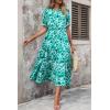 imagePRETTYGARDEN Summer Dresses for Women 2025 Casual Floral Boho Midi Sun Dress Puff Short Sleeve Flowy Beach Vacation SundressFloral Green