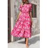 imagePRETTYGARDEN Summer Dresses for Women 2025 Casual Floral Boho Midi Sun Dress Puff Short Sleeve Flowy Beach Vacation SundressFloral Rose Red