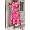 imagePRETTYGARDEN Summer Dresses for Women 2025 Casual Floral Boho Midi Sun Dress Puff Short Sleeve Flowy Beach Vacation SundressFloral Rose Red