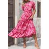 imagePRETTYGARDEN Summer Dresses for Women 2025 Casual Floral Boho Midi Sun Dress Puff Short Sleeve Flowy Beach Vacation SundressFloral Rose Red