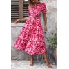 imagePRETTYGARDEN Summer Dresses for Women 2025 Casual Floral Boho Midi Sun Dress Puff Short Sleeve Flowy Beach Vacation SundressFloral Rose Red