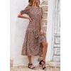 imagePRETTYGARDEN Summer Dresses for Women 2025 Casual Floral Boho Midi Sun Dress Puff Short Sleeve Flowy Beach Vacation SundressKhaki Black Leopard