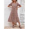 imagePRETTYGARDEN Summer Dresses for Women 2025 Casual Floral Boho Midi Sun Dress Puff Short Sleeve Flowy Beach Vacation SundressKhaki Black Leopard