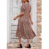 imagePRETTYGARDEN Summer Dresses for Women 2025 Casual Floral Boho Midi Sun Dress Puff Short Sleeve Flowy Beach Vacation SundressKhaki Black Leopard