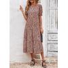 imagePRETTYGARDEN Summer Dresses for Women 2025 Casual Floral Boho Midi Sun Dress Puff Short Sleeve Flowy Beach Vacation SundressKhaki Black Leopard