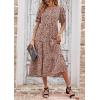 imagePRETTYGARDEN Summer Dresses for Women 2025 Casual Floral Boho Midi Sun Dress Puff Short Sleeve Flowy Beach Vacation SundressKhaki Black Leopard