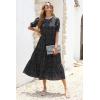 imagePRETTYGARDEN Summer Dresses for Women 2025 Casual Floral Boho Midi Sun Dress Puff Short Sleeve Flowy Beach Vacation SundressPolk Black