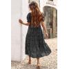 imagePRETTYGARDEN Summer Dresses for Women 2025 Casual Floral Boho Midi Sun Dress Puff Short Sleeve Flowy Beach Vacation SundressPolk Black