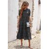 imagePRETTYGARDEN Summer Dresses for Women 2025 Casual Floral Boho Midi Sun Dress Puff Short Sleeve Flowy Beach Vacation SundressPolk Black