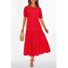 imagePRETTYGARDEN Summer Dresses for Women 2025 Casual Floral Boho Midi Sun Dress Puff Short Sleeve Flowy Beach Vacation SundressPrint Red