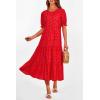 imagePRETTYGARDEN Summer Dresses for Women 2025 Casual Floral Boho Midi Sun Dress Puff Short Sleeve Flowy Beach Vacation SundressPrint Red