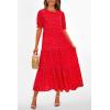 imagePRETTYGARDEN Summer Dresses for Women 2025 Casual Floral Boho Midi Sun Dress Puff Short Sleeve Flowy Beach Vacation SundressPrint Red