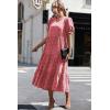 imagePRETTYGARDEN Summer Dresses for Women 2025 Casual Floral Boho Midi Sun Dress Puff Short Sleeve Flowy Beach Vacation SundressRed