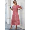 imagePRETTYGARDEN Summer Dresses for Women 2025 Casual Floral Boho Midi Sun Dress Puff Short Sleeve Flowy Beach Vacation SundressRed