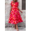 imagePRETTYGARDEN Summer Dresses for Women 2025 Casual Floral Boho Midi Sun Dress Puff Short Sleeve Flowy Beach Vacation SundressRed Block
