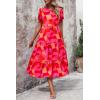 imagePRETTYGARDEN Summer Dresses for Women 2025 Casual Floral Boho Midi Sun Dress Puff Short Sleeve Flowy Beach Vacation SundressRed Block