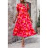 imagePRETTYGARDEN Summer Dresses for Women 2025 Casual Floral Boho Midi Sun Dress Puff Short Sleeve Flowy Beach Vacation SundressRed Block