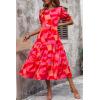 imagePRETTYGARDEN Summer Dresses for Women 2025 Casual Floral Boho Midi Sun Dress Puff Short Sleeve Flowy Beach Vacation SundressRed Block