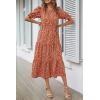 imagePRETTYGARDEN Summer Dresses for Women 2025 Casual Floral Boho Midi Sun Dress Puff Short Sleeve Flowy Beach Vacation SundressRed Orange Floral