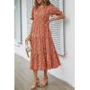 imagePRETTYGARDEN Summer Dresses for Women 2025 Casual Floral Boho Midi Sun Dress Puff Short Sleeve Flowy Beach Vacation SundressRed Orange Floral