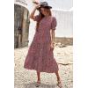 imagePRETTYGARDEN Summer Dresses for Women 2025 Casual Floral Boho Midi Sun Dress Puff Short Sleeve Flowy Beach Vacation SundressRed White