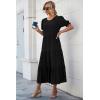 imagePRETTYGARDEN Summer Dresses for Women 2025 Casual Floral Boho Midi Sun Dress Puff Short Sleeve Flowy Beach Vacation SundressSolid Black