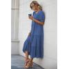 imagePRETTYGARDEN Summer Dresses for Women 2025 Casual Floral Boho Midi Sun Dress Puff Short Sleeve Flowy Beach Vacation SundressSolid Blue