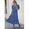 imagePRETTYGARDEN Summer Dresses for Women 2025 Casual Floral Boho Midi Sun Dress Puff Short Sleeve Flowy Beach Vacation SundressSolid Blue