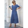 imagePRETTYGARDEN Summer Dresses for Women 2025 Casual Floral Boho Midi Sun Dress Puff Short Sleeve Flowy Beach Vacation SundressSolid Blue
