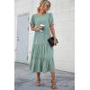imagePRETTYGARDEN Summer Dresses for Women 2025 Casual Floral Boho Midi Sun Dress Puff Short Sleeve Flowy Beach Vacation SundressSolid Green