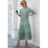 imagePRETTYGARDEN Summer Dresses for Women 2025 Casual Floral Boho Midi Sun Dress Puff Short Sleeve Flowy Beach Vacation SundressSolid Green
