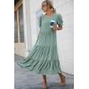 imagePRETTYGARDEN Summer Dresses for Women 2025 Casual Floral Boho Midi Sun Dress Puff Short Sleeve Flowy Beach Vacation SundressSolid Green