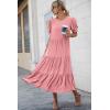 imagePRETTYGARDEN Summer Dresses for Women 2025 Casual Floral Boho Midi Sun Dress Puff Short Sleeve Flowy Beach Vacation SundressSolid Grey Pink