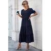imagePRETTYGARDEN Summer Dresses for Women 2025 Casual Floral Boho Midi Sun Dress Puff Short Sleeve Flowy Beach Vacation SundressSolid Navy