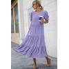imagePRETTYGARDEN Summer Dresses for Women 2025 Casual Floral Boho Midi Sun Dress Puff Short Sleeve Flowy Beach Vacation SundressSolid Purple