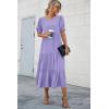 imagePRETTYGARDEN Summer Dresses for Women 2025 Casual Floral Boho Midi Sun Dress Puff Short Sleeve Flowy Beach Vacation SundressSolid Purple